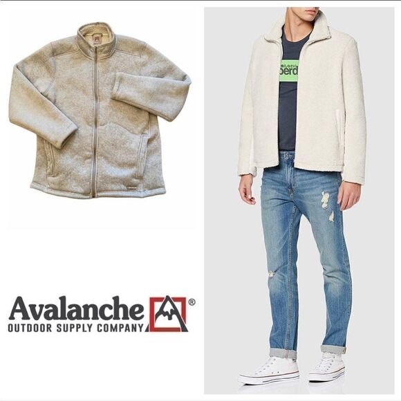 Avalanche Sherpa Jacket Faux Fur Lined Grey Fleece Medium Men’s - Picture 1 of 8